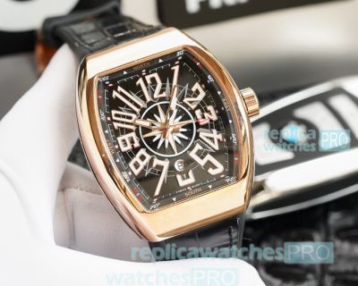 Franck Muller Vanguard V45 Replica Rose Gold Watch SS Black Face